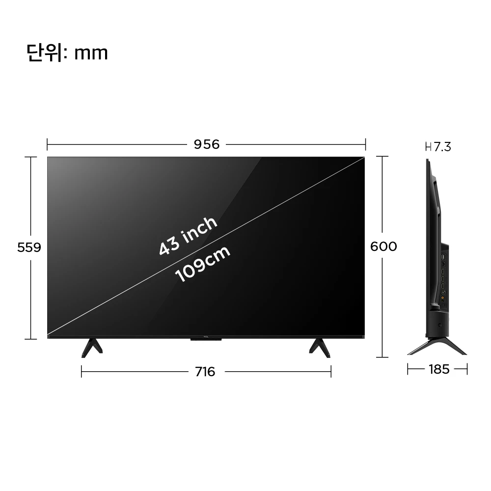 TCL 안드로이드12 4K UHD TV 43P755 109cm · 43인치 · 스탠드형 · 고객직접설치