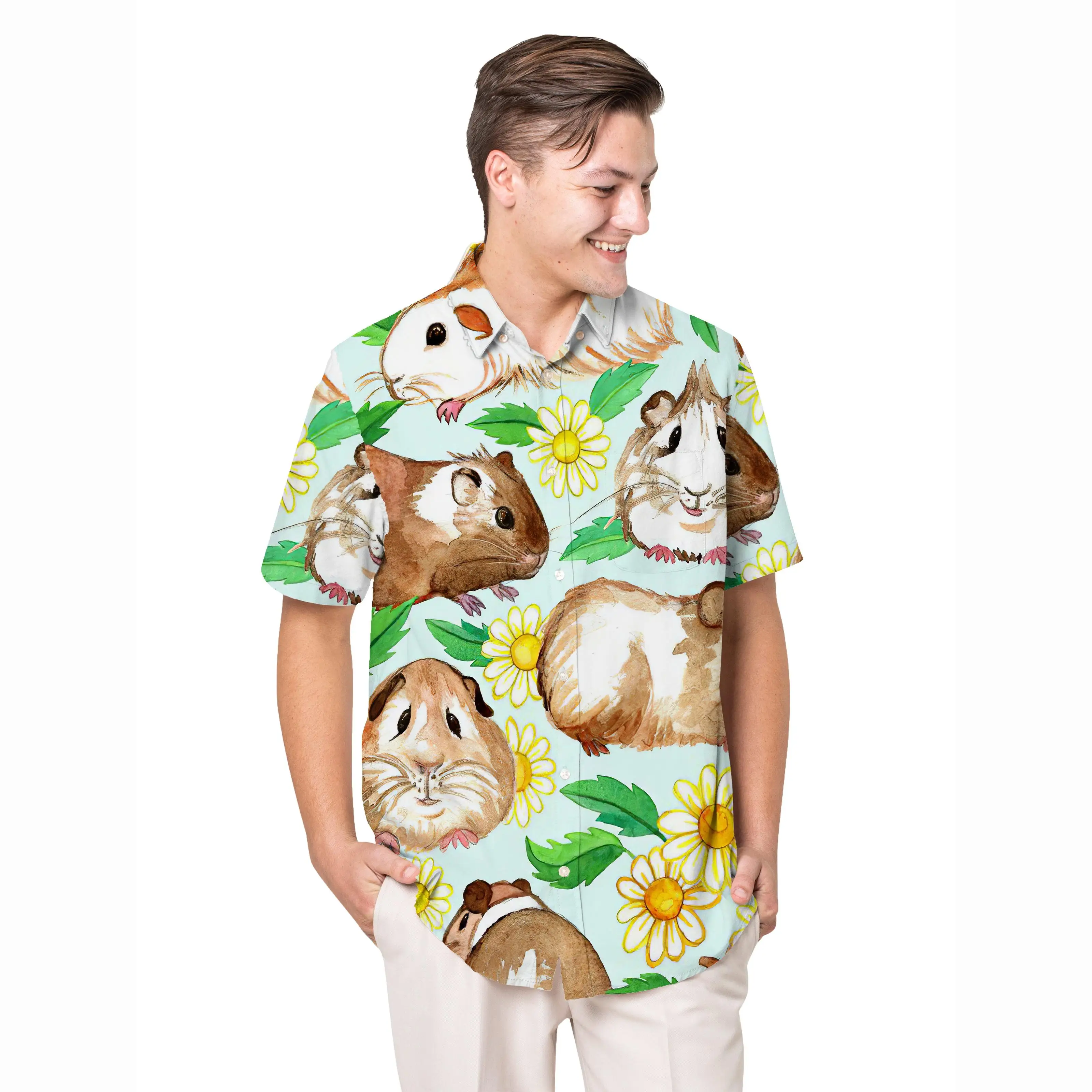 Jumeast Guinea Pig Pattern Short Sleeve Hawaiian Shirt Flower Graphics Polyester Aloha Shirts Tropical Baggy Casual Clothing