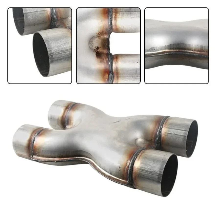 Car Stainless Steel Four-way Tubing Exhaust X-Pipe Adapter Connector Tube Trim 1pc