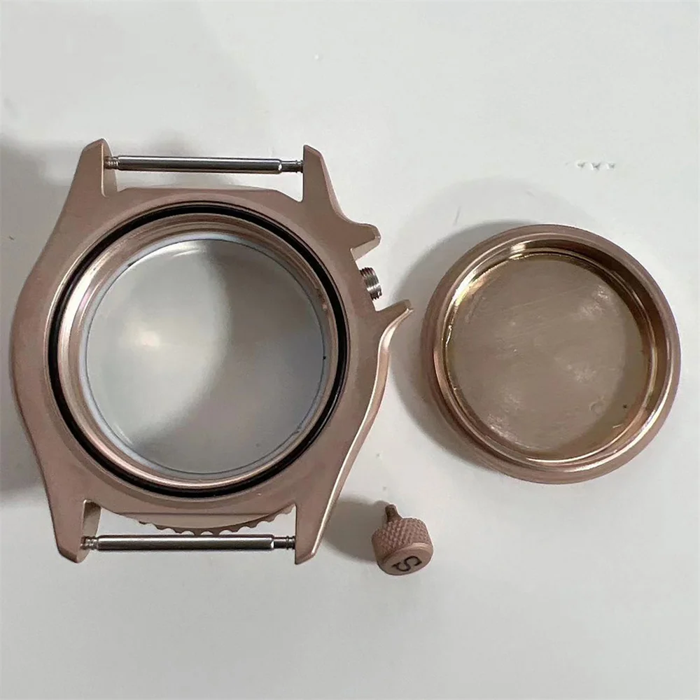 Cassa dell'orologio in oro rosa con sabbiatura da 41.5MM adatta per movimento NH35 NH36 cassa in acciaio inossidabile 316L quadrante da 28.5mm
