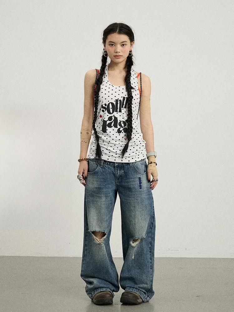 

Achihara Women's Bal Ne Hanging Vest Slim Fit ort Sle Commute Faion Letter Patterned Polyester Blend Top