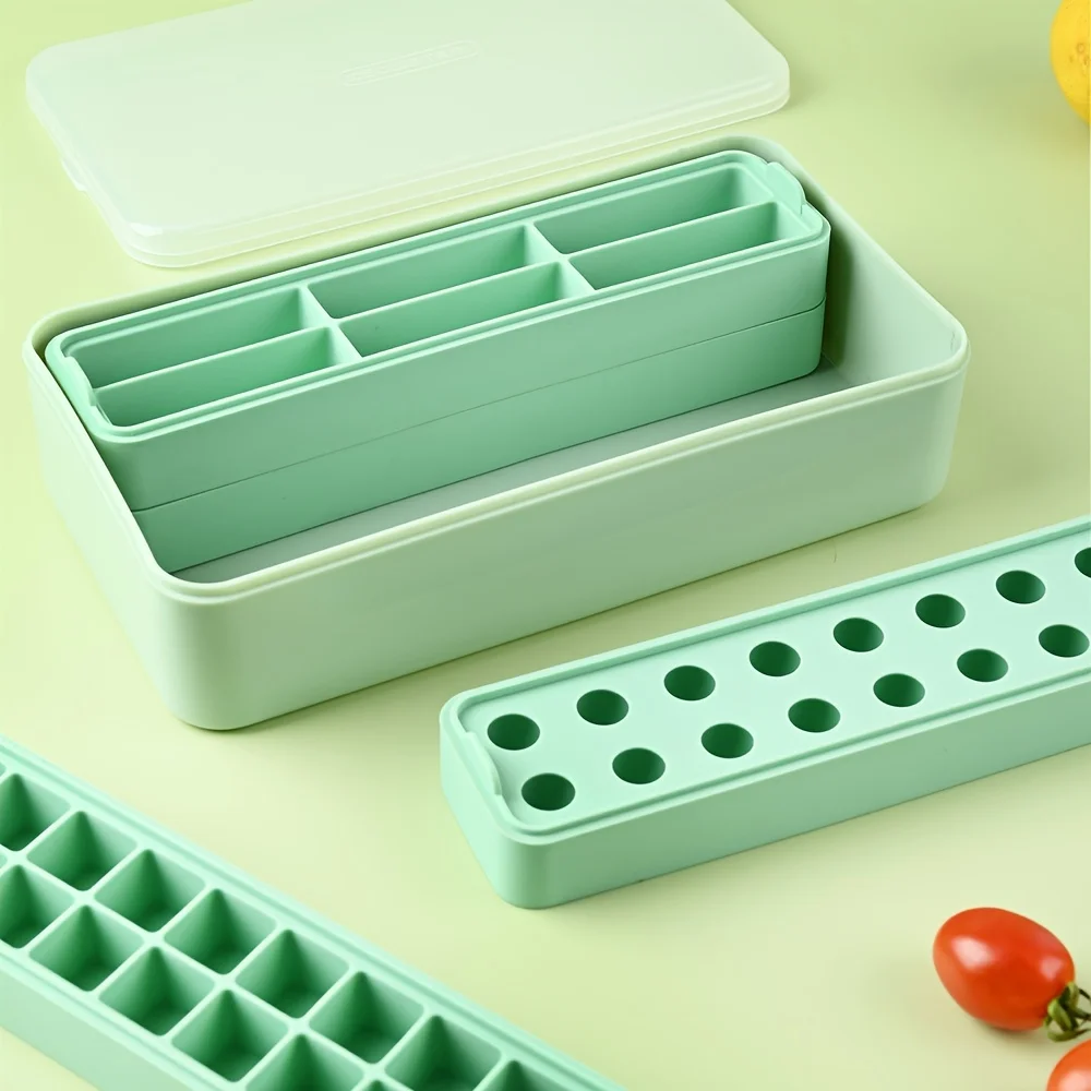 1 Set, 4in1 Ice Cube Mold, Freezer Ice Tray With Lid, Easy To Release Ice Cubes Mold With  Box For Refrigerating Cocktails Whisk