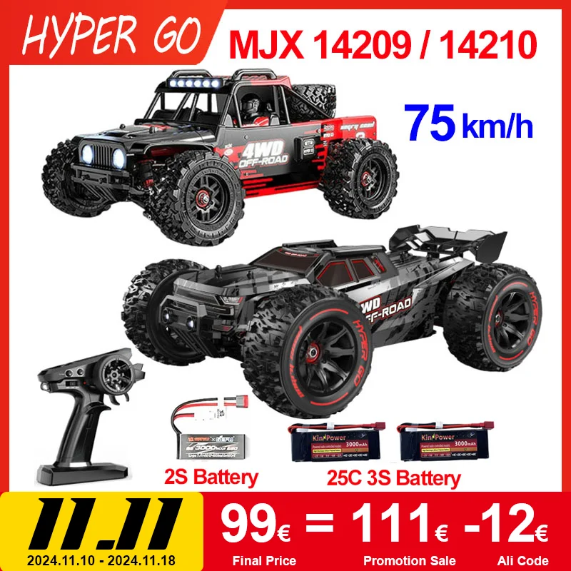 HYPER GO MJX14209 14210 V2.0 1/14 75KM RC Car Brushless 2.4G Remote Control 4WD Off-road Racing Truck Electric Hobby Toy