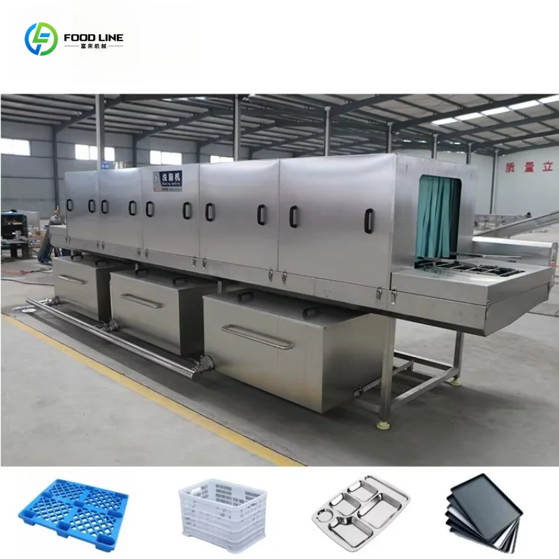 Industrial Automatic Spray Vegetable Turnover Crate Washing Machine For Plastic Trays And Storage Baskets