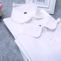 New 2023 Girls White Tops Cotton Turn-down Collar Blouse for Big Kids Teenage School Bottoming Costome Clothes 4 8 12 16 Years