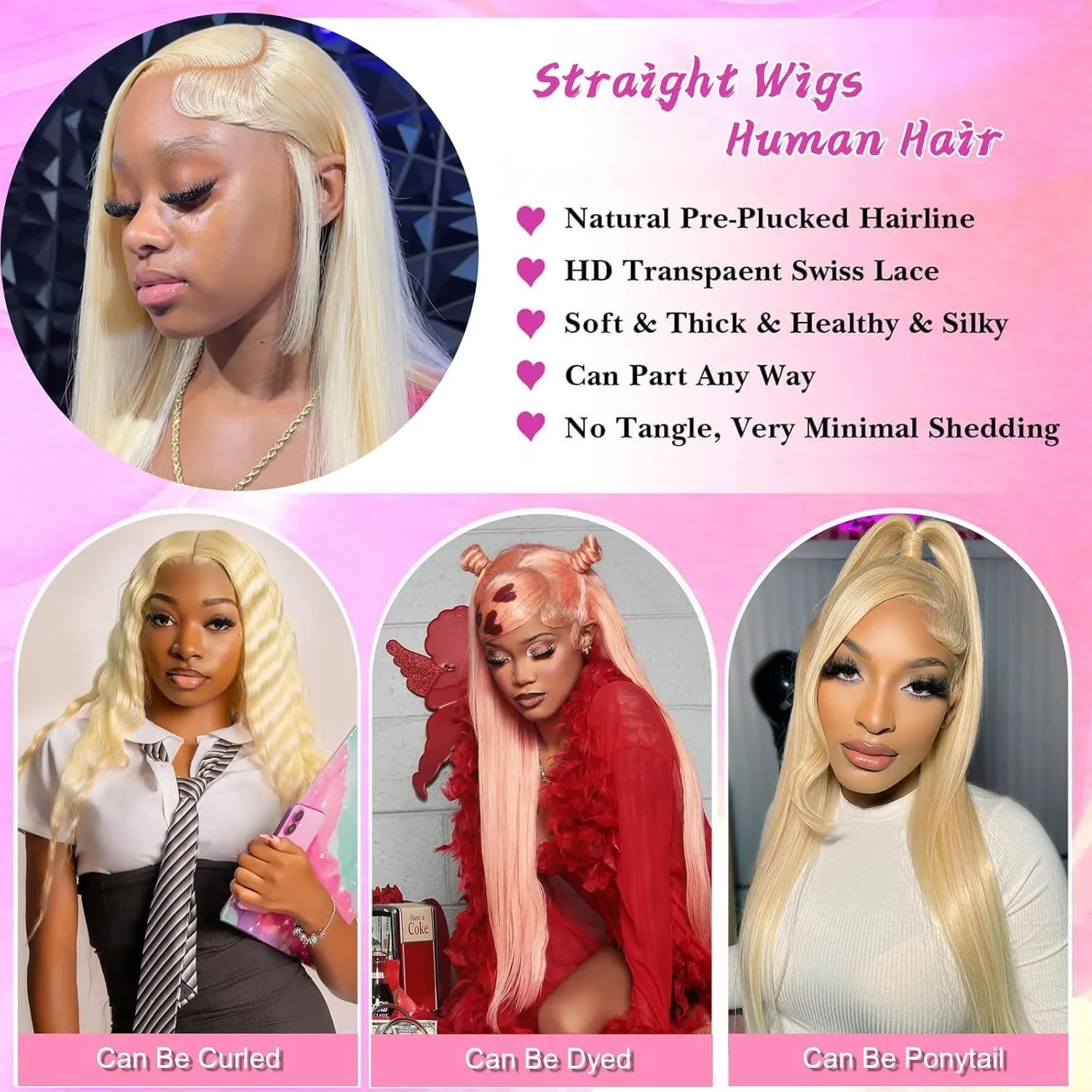 Blonde 613 Straight Wigs Human Hair 13x6 HD Lace Frontal Human Hair Wigs 220% Density Blonde Lace Front Brazilian Remy Wigs image 3