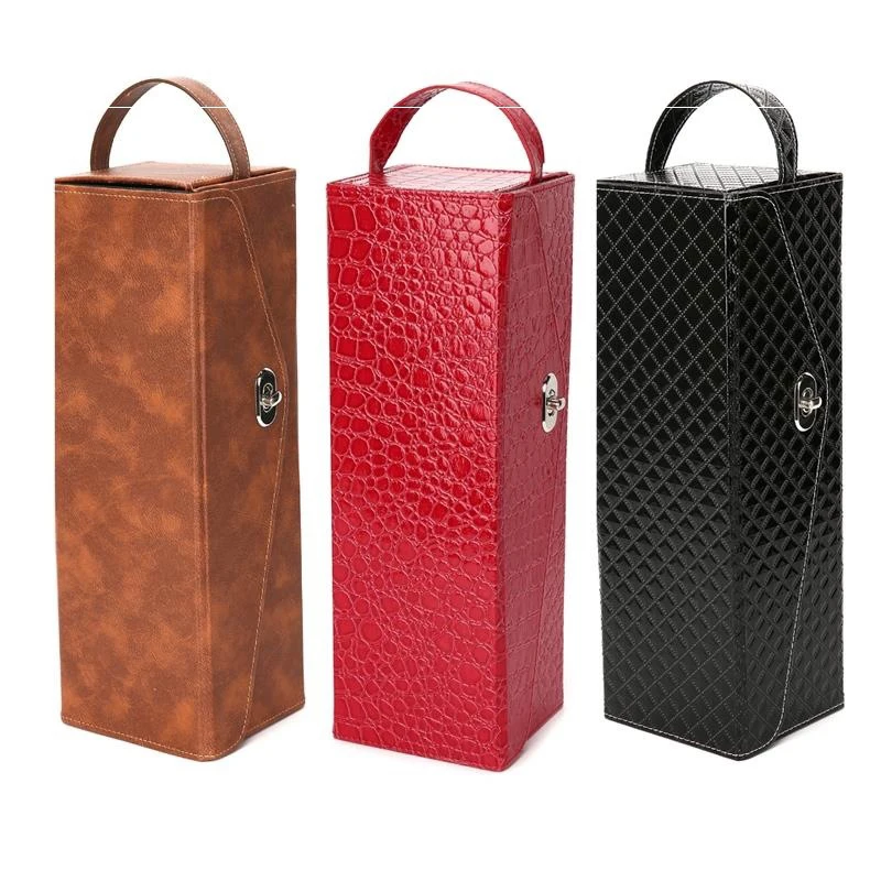 

Red Wine Box High Quality PU Leather Universal Single Wine Bottle Box Wine Carrying Holder Folding Bag Organizer Gifts Packaging