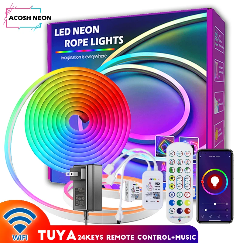 

WiFi TUYA RGB LED Neon Light Intelligent Flexible Neon Light Strip Can Be DIY Shaped Indoor Decorative Atmosphere Light Strip