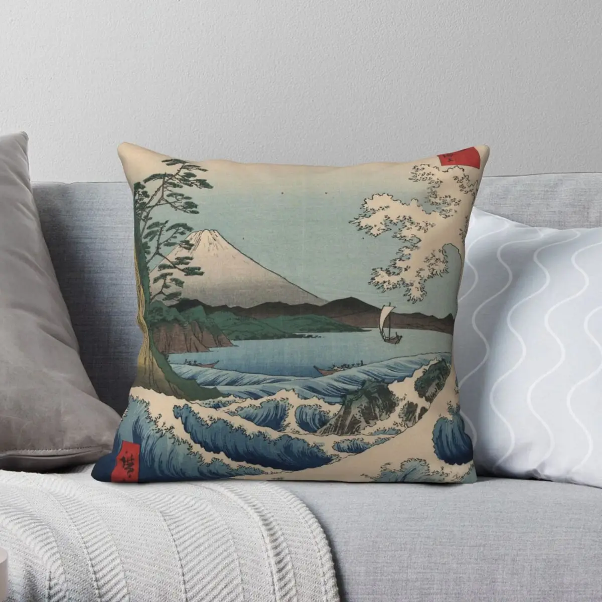 Hiroshige Sea of Off Satta in Suruga Square Pillowcase Polyester Linen Velvet Creative Zip Decor Room Cushion Cover 45x45