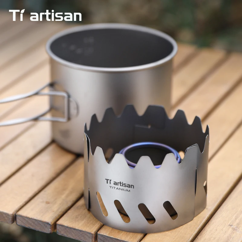 Tiartisan Titanium Wind Shield for Mini Alcohol Stove Outdoor Backpack Quick-Fold Portable Stove Windscreen With Storage Pouch view 2