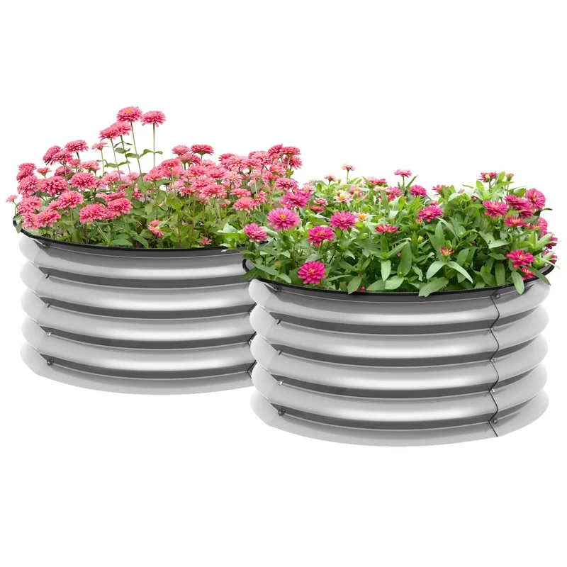 

Outsunny Galvanized Raised Garden Bed Set of 2, Silver, for Outdoor Flowers, Herbs, Vegetables, Easy Assembly, Safety Edging