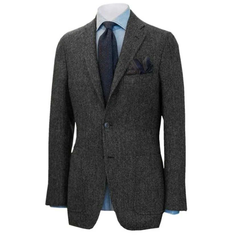 Men\'s Suit Brown Herringbone Blazer Prom Tuxedos Wool Tweed Single Breasted Formal Bussiness/Wedding Prom Jacket（Only Coat）