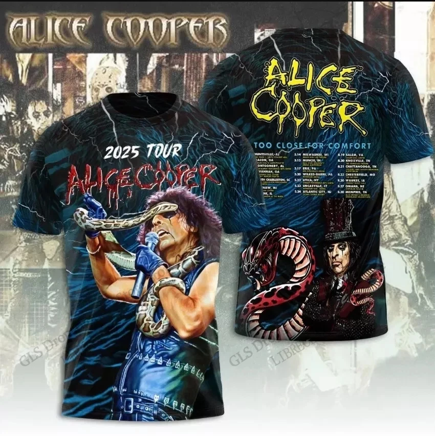 2027 Rock Band Alice Cooper Tour 3d Print T-shirt Men Women Fashion Hip Hop Short Sleeve Tops Tees Men Clothes Oversized Apparel