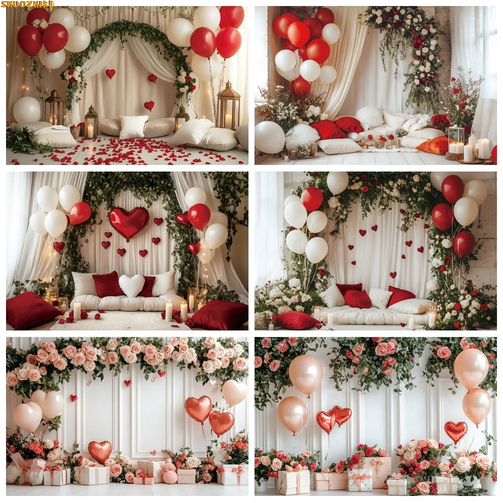 

Valentine’s Day Photography Background Red Love Heart Balloon Bridal Shower Wedding Party Mother's Day Decor Backdrop Photoshoot