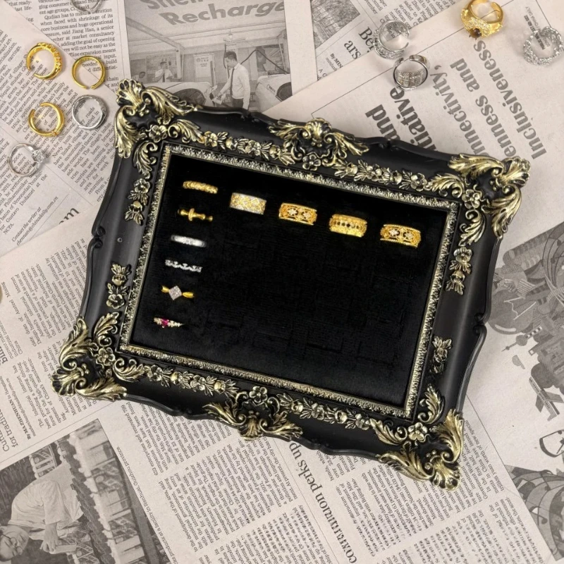 Resin Jewelry Display Rack Desktop Ring Storage Stand Photo Frame Earrings Brooch Display Holder Retro Jewelry Organizer Stands