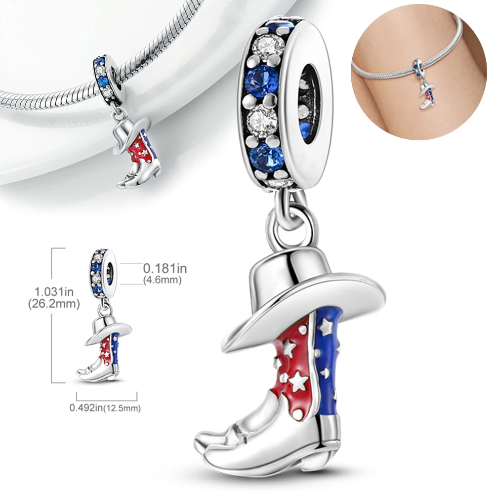 

Charms Plata 925 Red and Blue Cowboy Boots Stars Pendants Fit Original 925 Bracelets Charms for Women Jewelry DIY Making Gifts