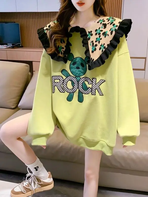 Felpa con cappuccio Thiened Fce da donna taglie forti Design versatile casual Alla moda Vestibilità oversize Confortevole cotone morbido Sle coreano