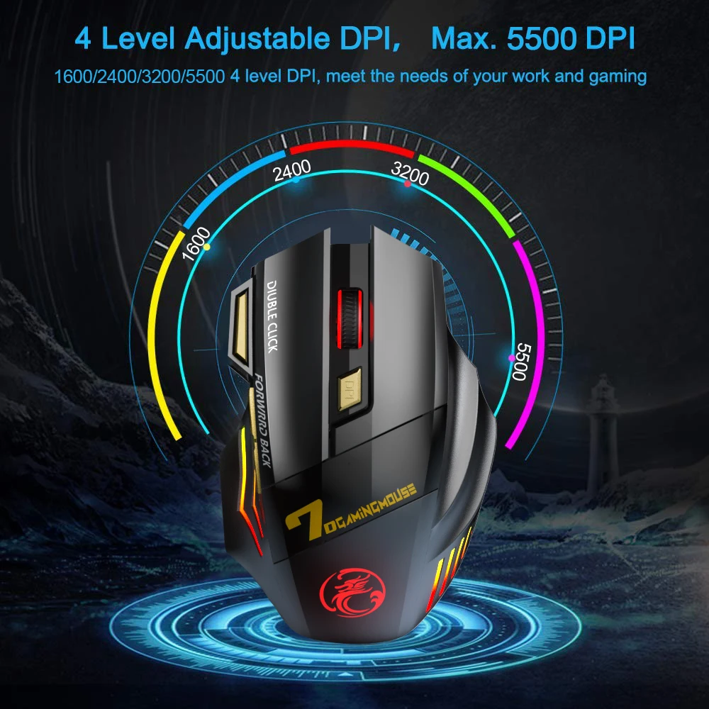 Wireless Mouse Bluetooth Gamer Computer Mouse Gaming Mouse Rechargeable Ergonomic Mouse 5500 DPI Silent Mice For Laptop PC