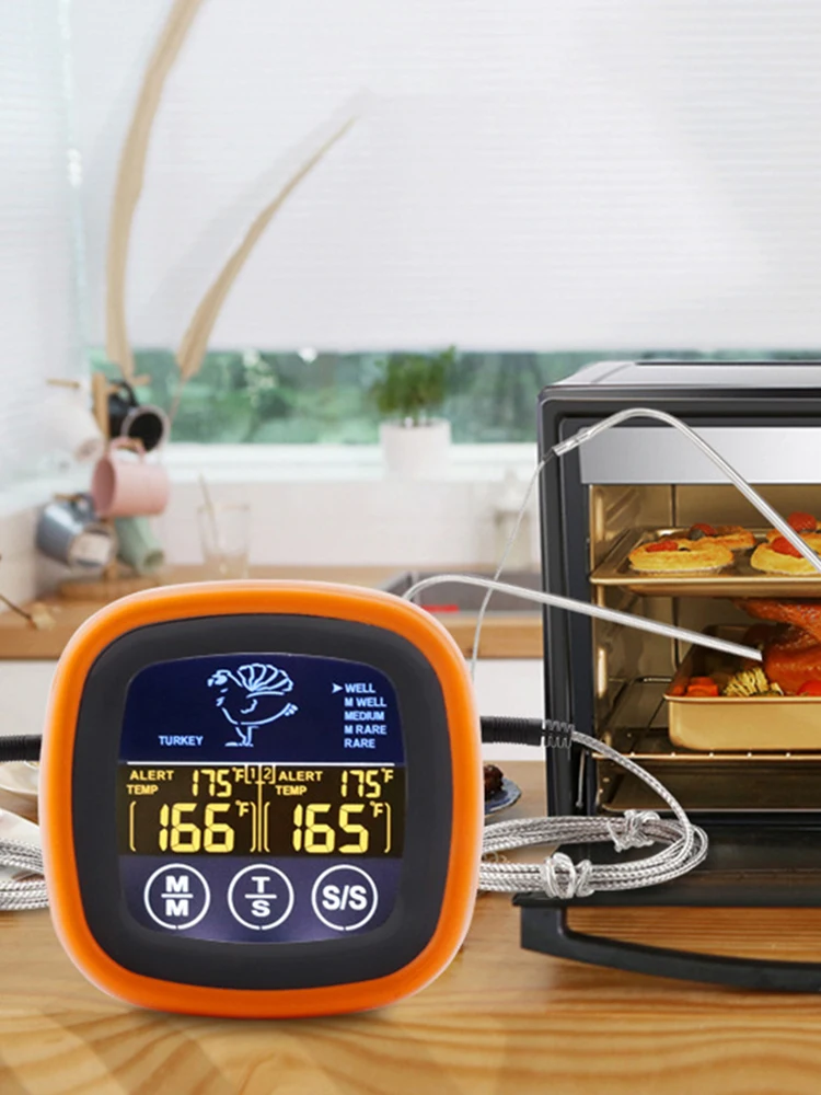 Picture 7: Digital Meat Kitchen Thermometer Touch Screen Waterproof Meat Temperature Thermometer Probe Timer Mode for Grilling BBQ Cooking