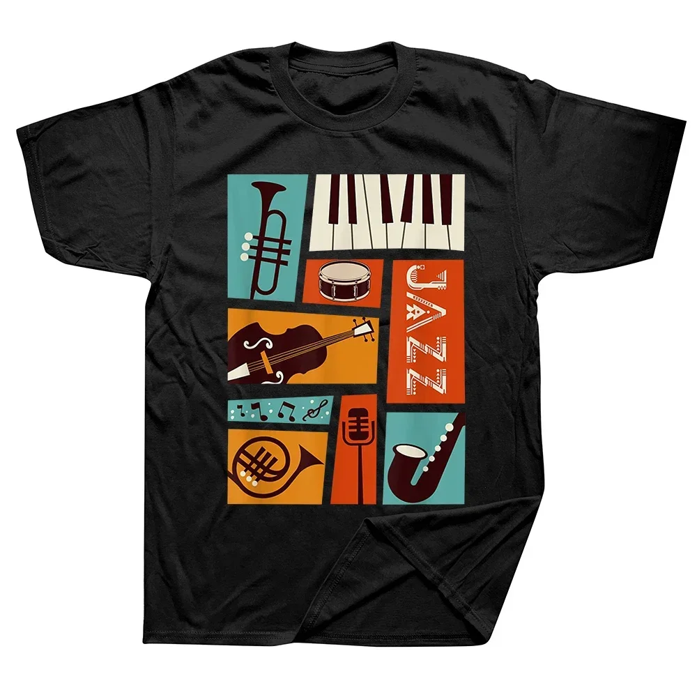 Funny Tee for Men style Casual Streetwear Top Jazz Snare Piano Music Band T Shirt Musician Saxophone Trumpet Musical Instrument