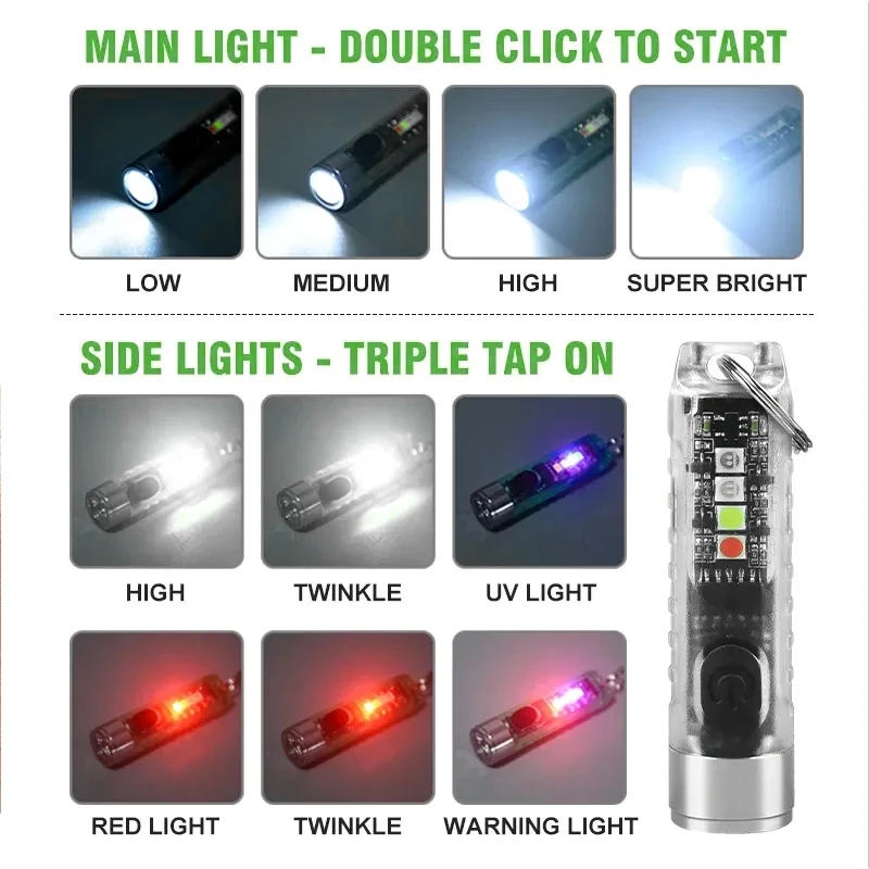 قطعة واحدة من مصباح سلسلة مفاتيح صغير قابل لإعادة الشحن مع 10 أوضاع وقاعدة مغناطيسية - مثالية للتخييم والأنشطة الخارجية #2