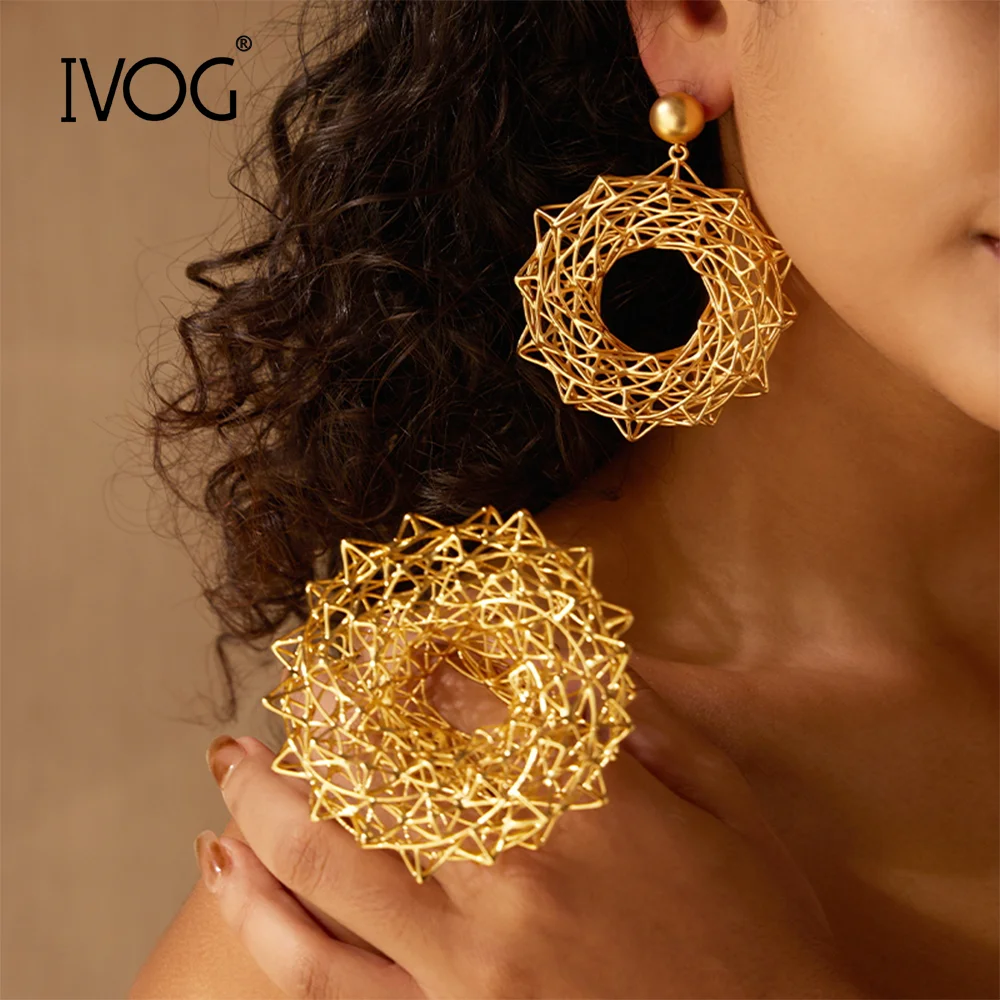 IVOG Innovative Design Sunflowers Rings For Women Gold Color Hollow Out Ring Fashion Jewelry Wholesale Official-Website