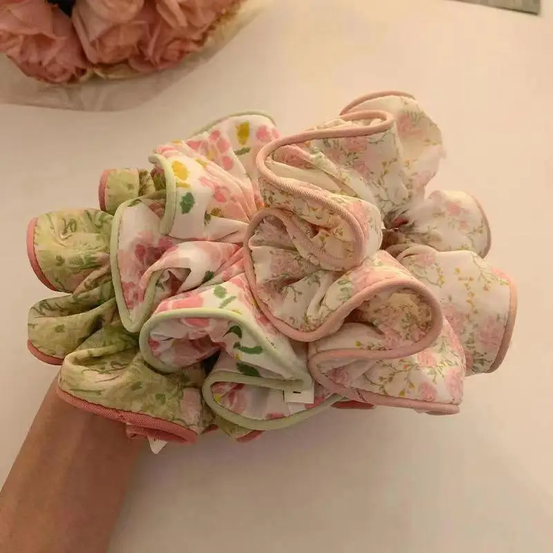 Korean Fashion Floral Scrunchies Women Girls Elastic Hair Rubber Band Accessories Tie Hair Ring Rope Headdress Headwear