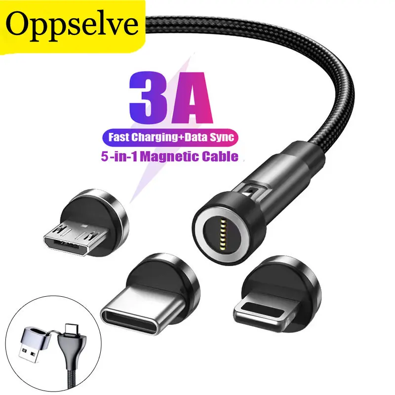 Magnetic Cable 3A Fast Charging Micro USB Type C Wire Cord For iPhone Xiaomi Redmi Huawei Samsung Oneplus 540 Rotate USB C Cable