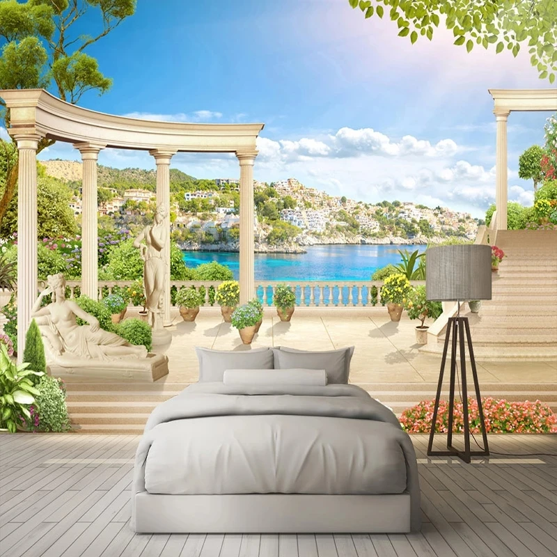 Custom 3D Wallpaper European Style Rome Column Garden Lake Nature Scenery Mural Living room TV background bedroom restaurant  8d