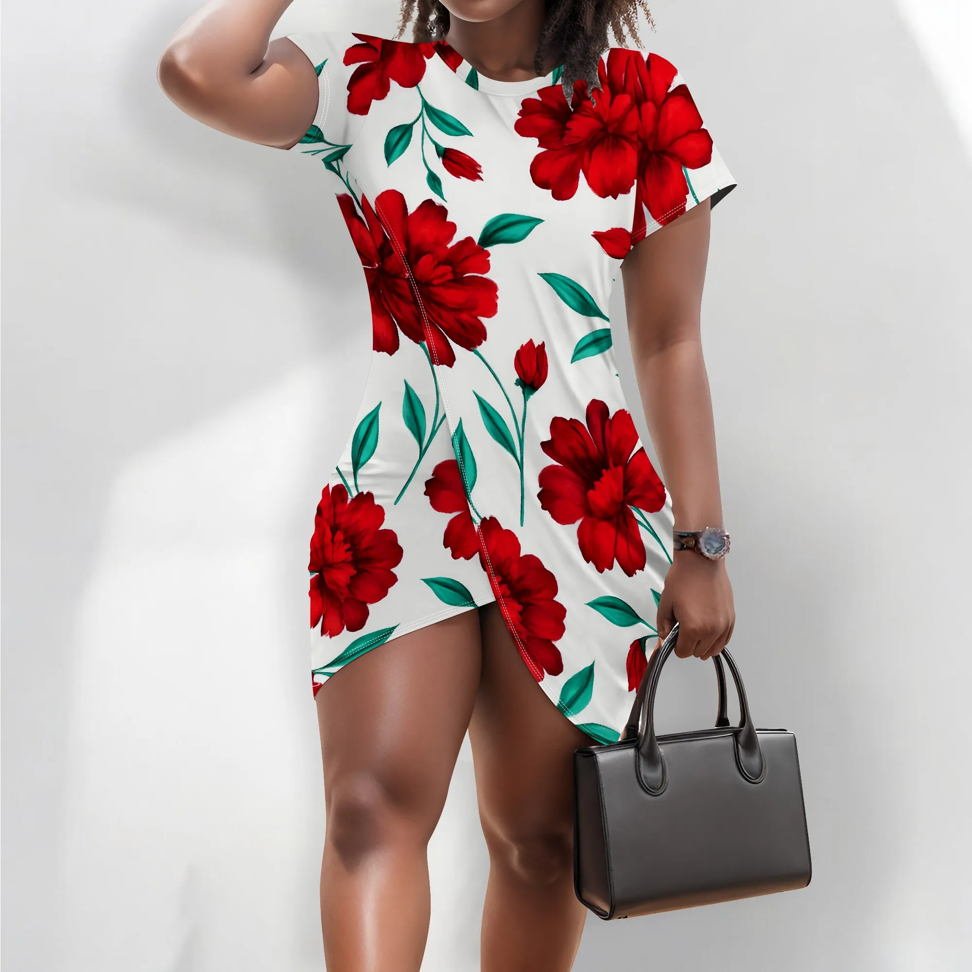 

Summer Dresses for Women 2025 Casual Crewneck Beach Floral Tshirt Dress Short Sleeve Mini Dresses Flowy Sundresses