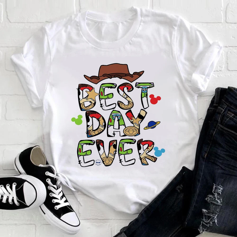 Toy Story Element Letter Printed T-shirt Woman Disney Fashion Design Clothes Teens Tee Summer Breathable Casual Tops Womens