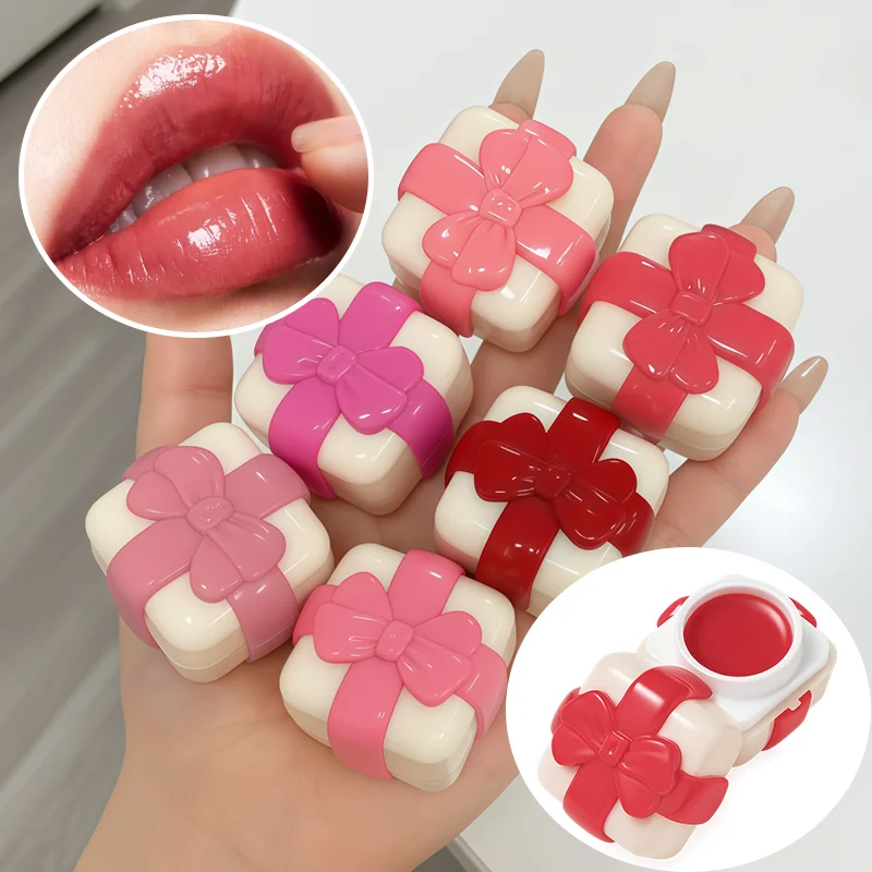 Cute Bowknot Gift Box Lip Mud, Lip & Cheek Dual Use Glossy Lip Tint, 6 Colors Random Delivery Moisturizing Plumping Lip Makeup