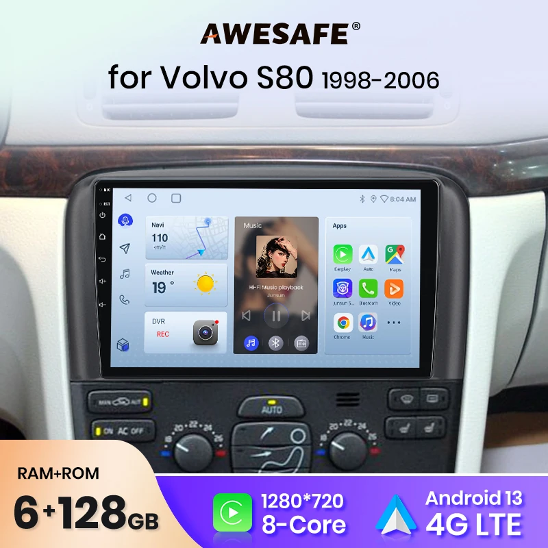 AWESAFE PX9 AI Voice Android Auto Radio For  Volvo S80 1998 - 2006  Carplay 4G Car Multimedia GPS 2 din autoradio