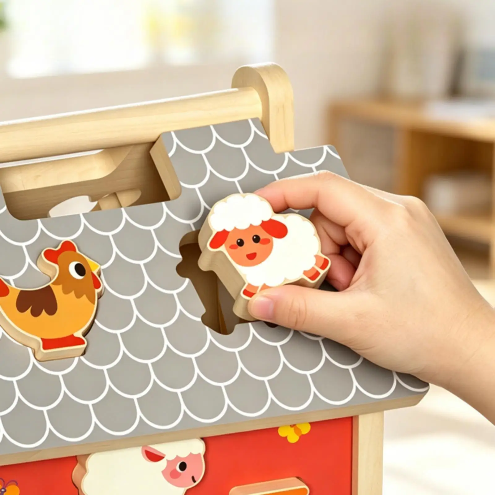 Farmhouse Puzzle Toy Interlocking Wooden Dwelling Puzzle Multicolor Game for Young Children, Kids, Playroom