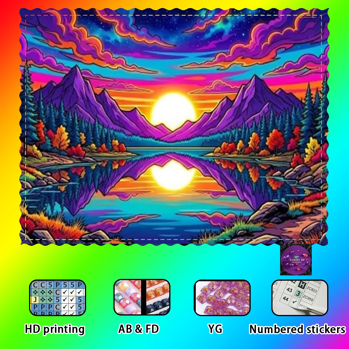 【tammy-diamond-art】sunset-over-the-mountains-and-rivers-ab-rhinestone-fd-rhinestone-perfect-resin-diamond