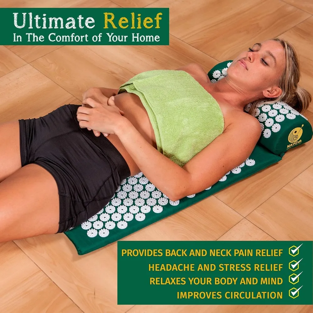 

Neck and Back Pain Relief - Acupressure Mat and Neck Pillow Set - Relieves Stress and Sciatic Pain for Optimal Health