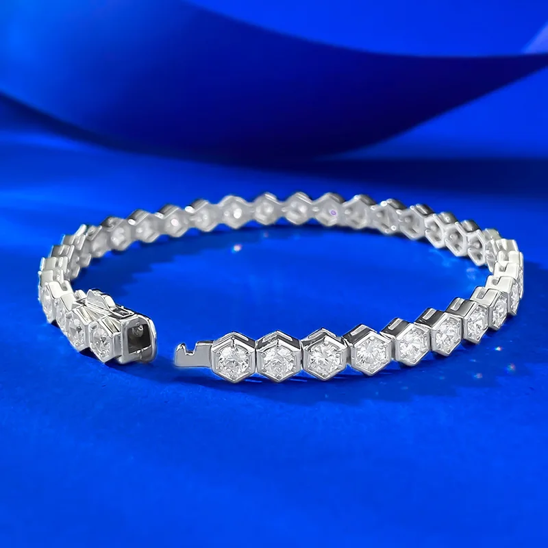 Apaison Single Row White High-Carbon Diamond Tennis Bracelet - 925 Sterling Silver Women Bridal Jewelry- Elegant Hand Chain Gift