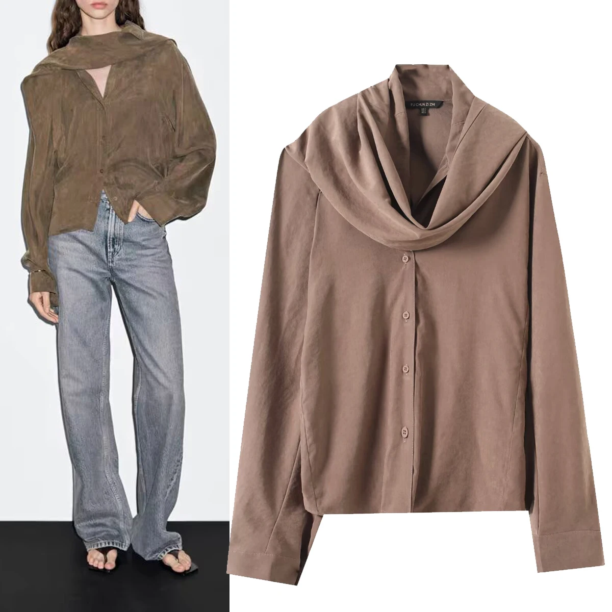 

Модная женская свободная рубашка с длинным рукавом H255, универсальный топ в европейском стиле с застежкой на пуговицах, верхняя одежда из других материалов для женщин