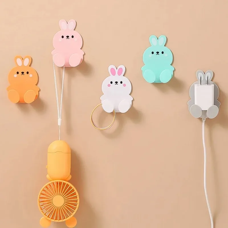 Cute Rabbit Plug Key Hook Kitchen Wall Hole Free Hook Living Room Phone Charging Rack Multifunctional Decorative Hook