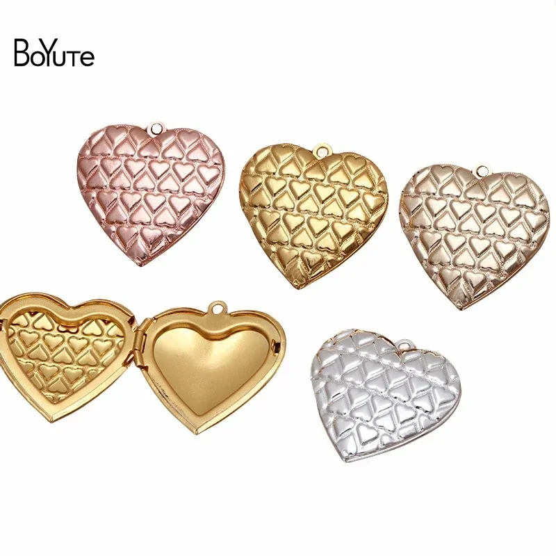 BoYuTe (10 Pieces/Lot) 29*27*7MM Metal Brass Heart Locket Pendant Charms Diy Handmade Open Photo Locket Jewelry Accessories