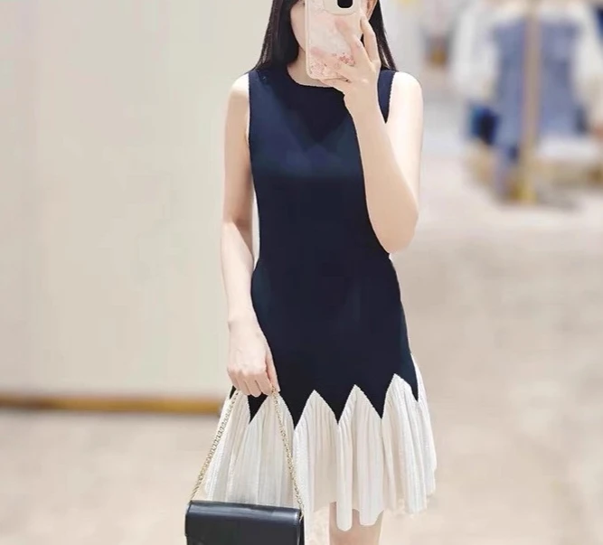 Vestido feminino preto patchwork malha sem mangas em camadas com babados mini vestido justo