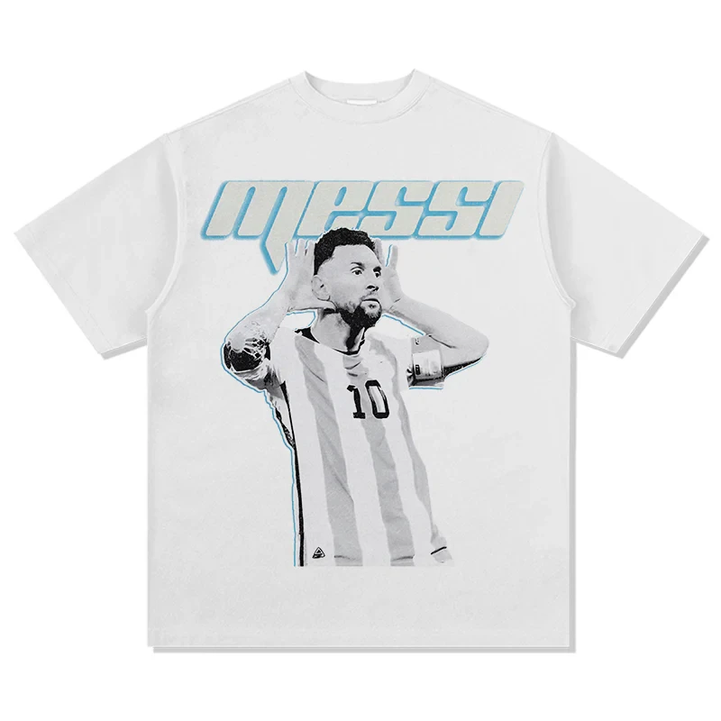 Messi-Baumwoll-Herren-T-Shirt, Fußball, Argentinien-Trikot, 2022, Champion, Gedenkshirt, Sommer, Unisex, übergroßes Kurzarm-Top