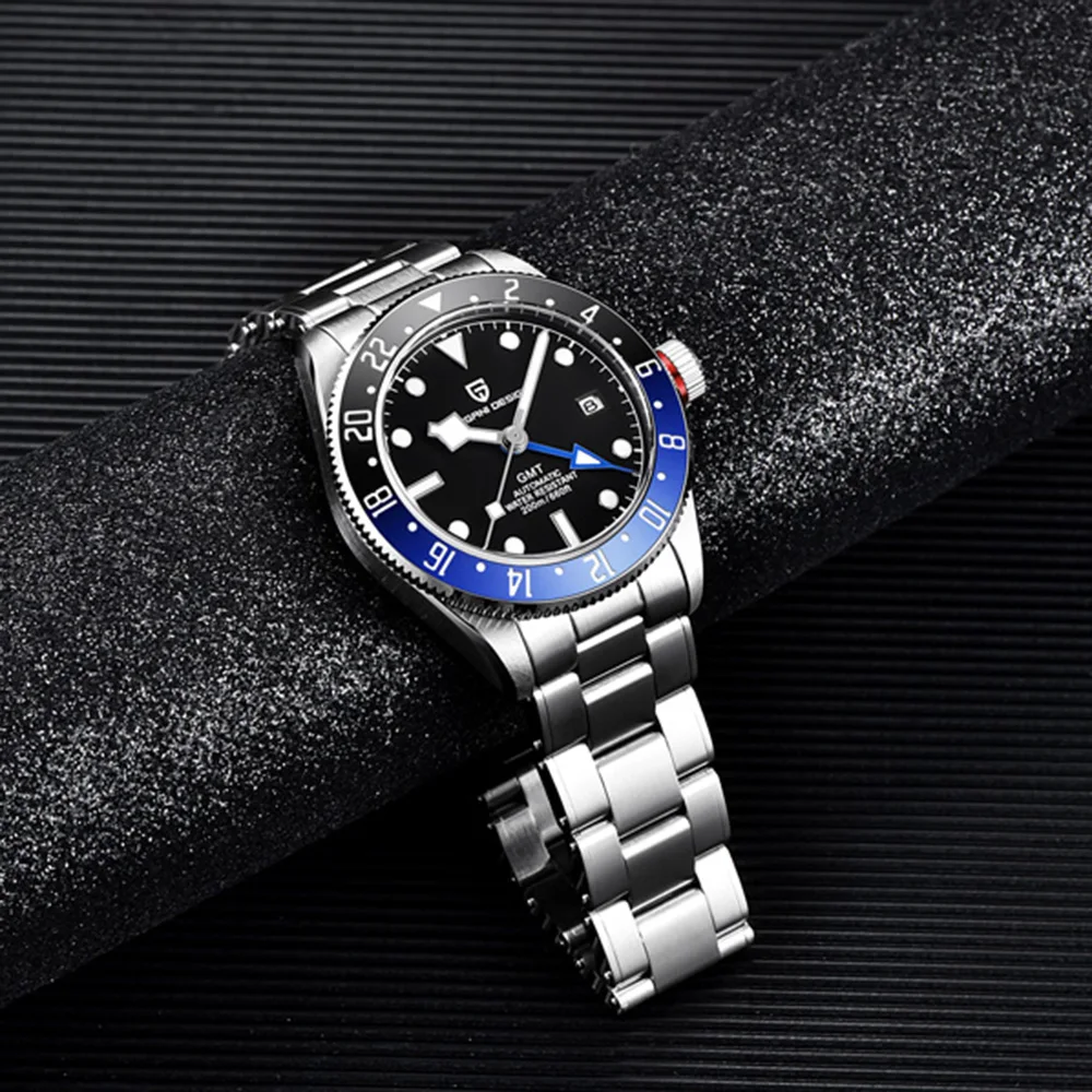 2025 جديد PAGANI DESIGN GMT ساعات رجالية فاخرة ساعات آلية للرجل ساعات المعصم التلقائية الياقوت مرآة ساعة مع صندوق