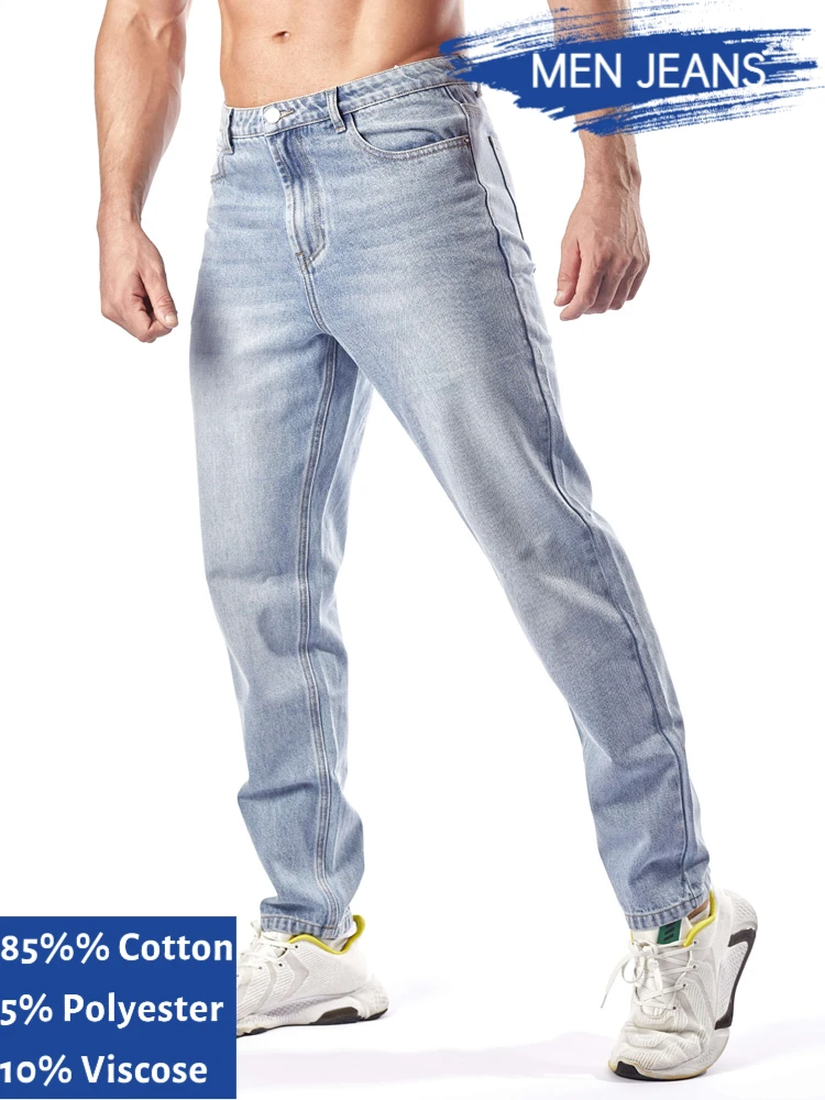 

Зима/осень 202, мужские прямые джинсовые джинсы, повседневные мешковатые легкие потертые брюки со средней талией, уличная одежда, модные хлопковые брюки