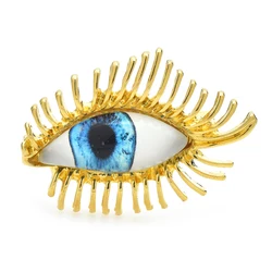 Wuli&baby Blue Eye Long Eyelash Women Brooch Pins Jewelry Accessory