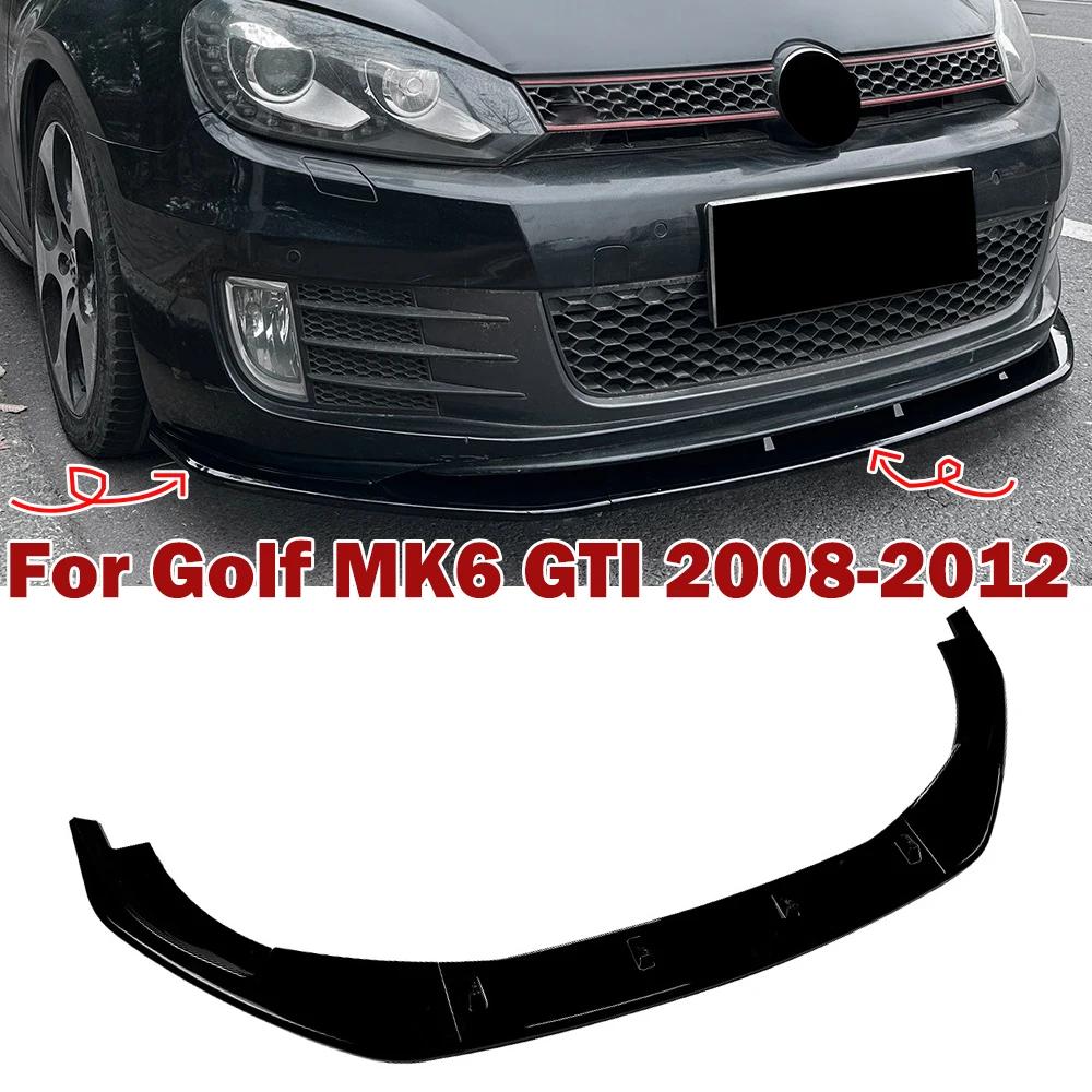 

For Golf MK6 GTI 2008-2012 Front Bumper Splitter Spoiler Lip Glossy Black Air Chin Body Kit Accessories