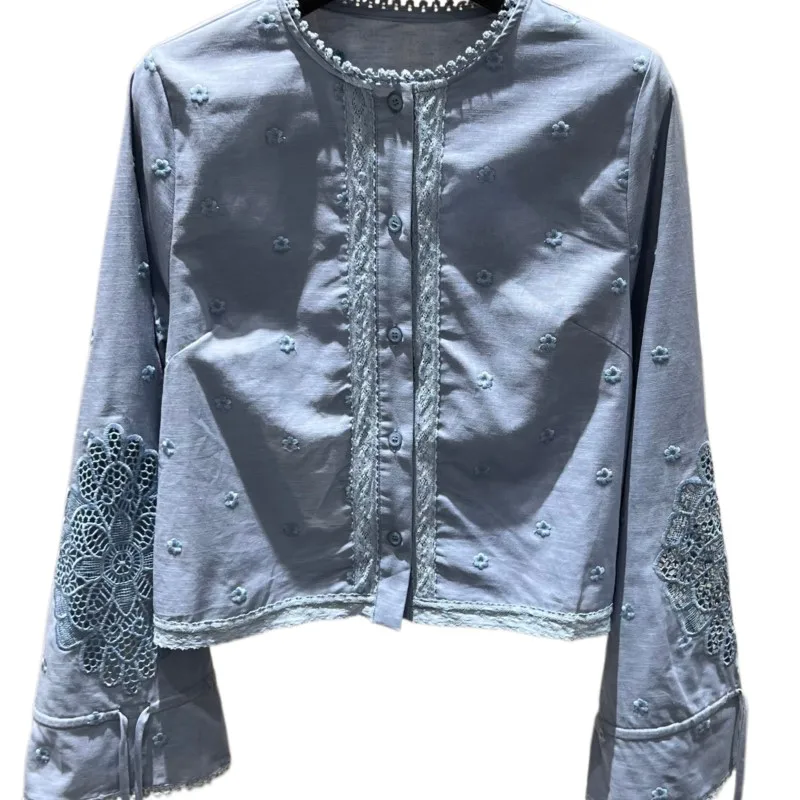 

​ Women's Casual Blouse 30% Linen 70% Cotton Short Sleeve Button Down Shirt Vintage Embroidered Summer Top