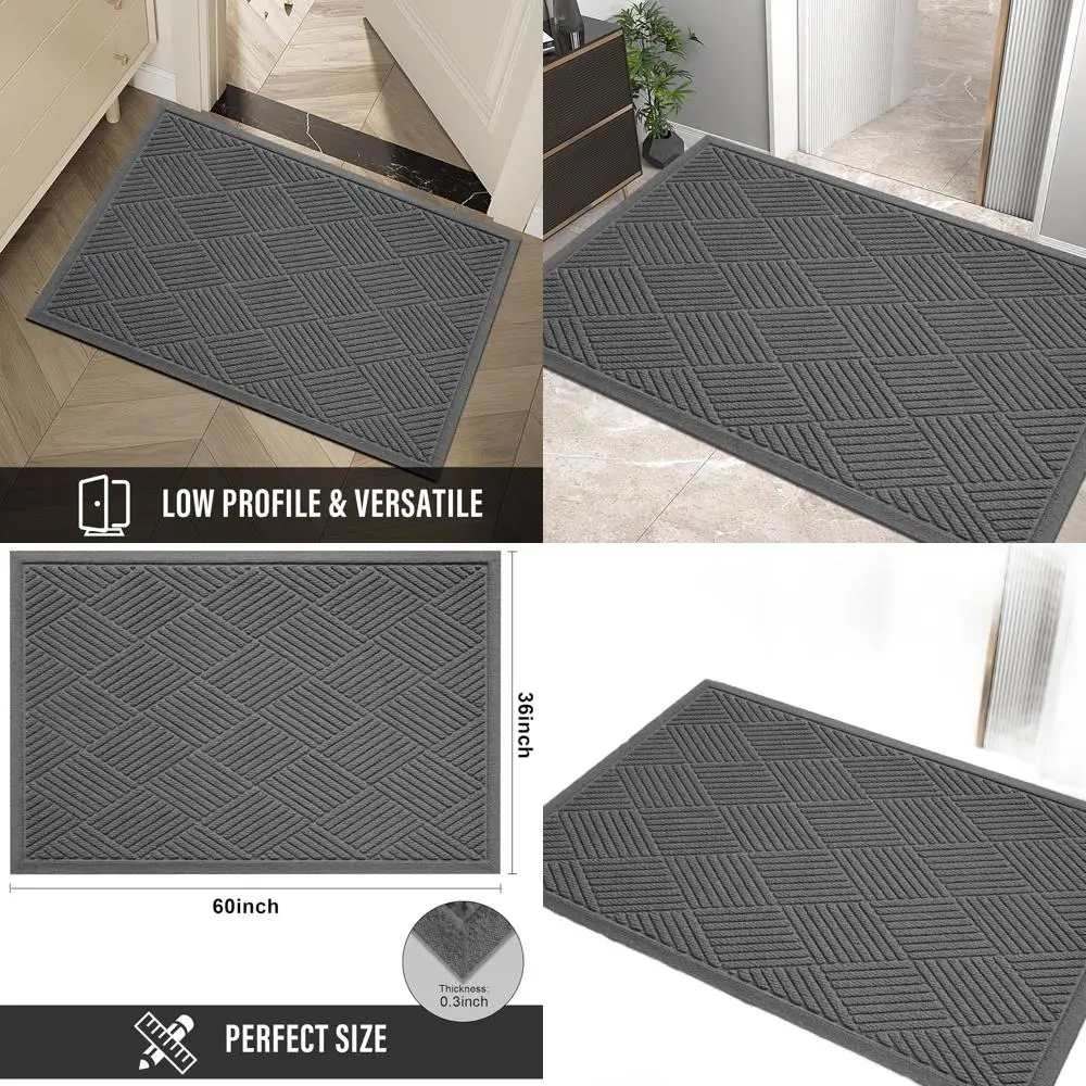 

Durable Door Mat for Mud and Dirt, Absorbent Indoor/Outdoor Welcome Mat with Stain-Resistant, Non-Slip Rubber Backing, 60x36, Ch