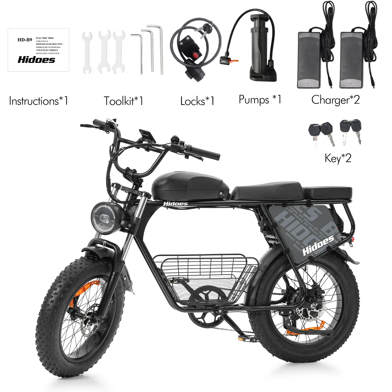 Hidoes B9 Elektrische Fiets 750W Motor 48V33.8AH Batterij 80-90km Bereik 7-versnellingen 20" Vetbanden Transmissie Elektrische Fiets voor Volwassenen