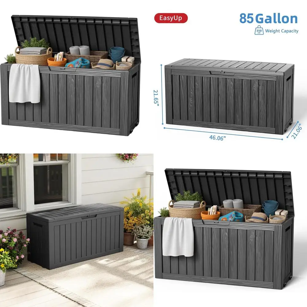

85-Gallon Resin Deck Box with UV Protection for Outdoor Patio, Garden, and Poolside Use